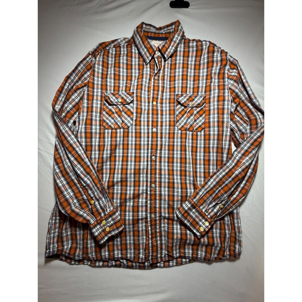 Red Camel Mens XL Orange Plaid Button Down Long Sleeve Cotton Shirt RN 31104